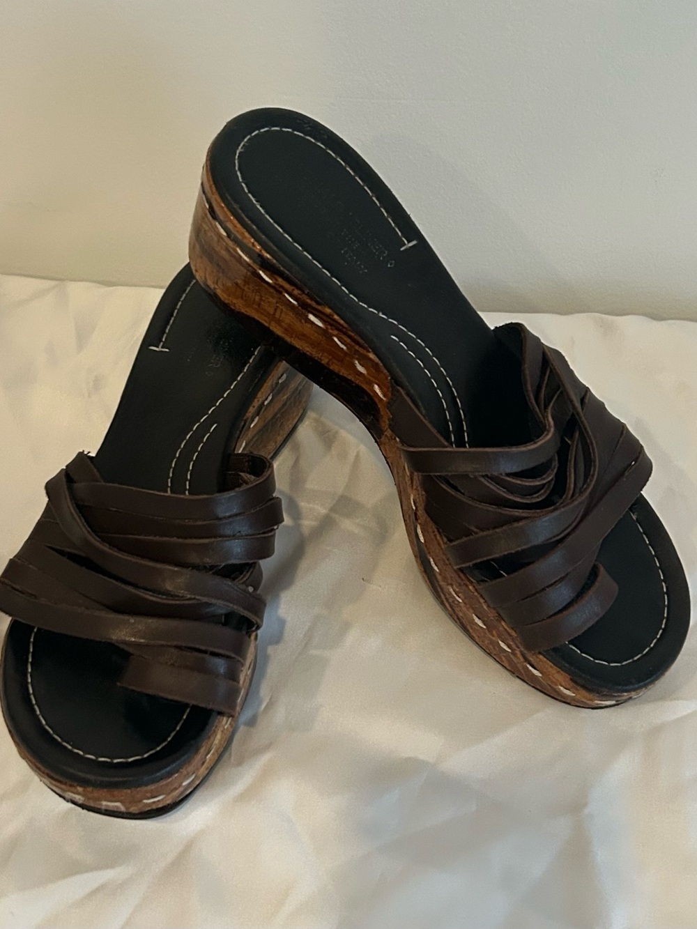 Donald J Pliner Brown Leather Platform Mule Sandals Cork Heel Slides Sz 7.5 - Picture 6 of 10